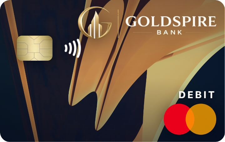 Goldspire Premier Checking debit card, violet honeycomb design