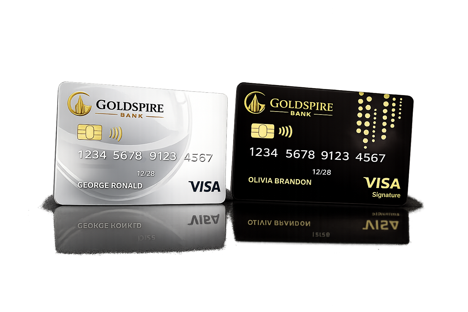 Goldspire Rewards & Cash Back and Travel & Premium credit cards shown together.